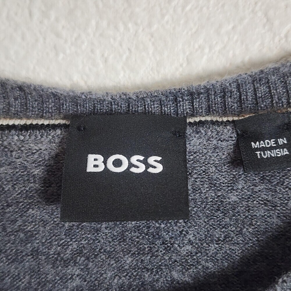 Boss Sweater Womens Large Gray 100% Virgin Wool Crewneck Pullover Knit Logo - Picture 3 of 10